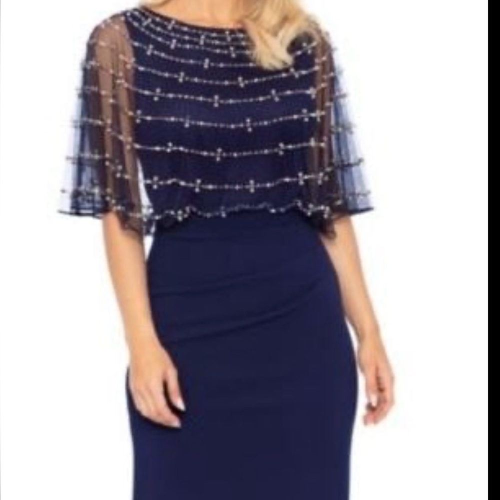 Betsy & Adam 
Beaded Mesh Sheath Gown
